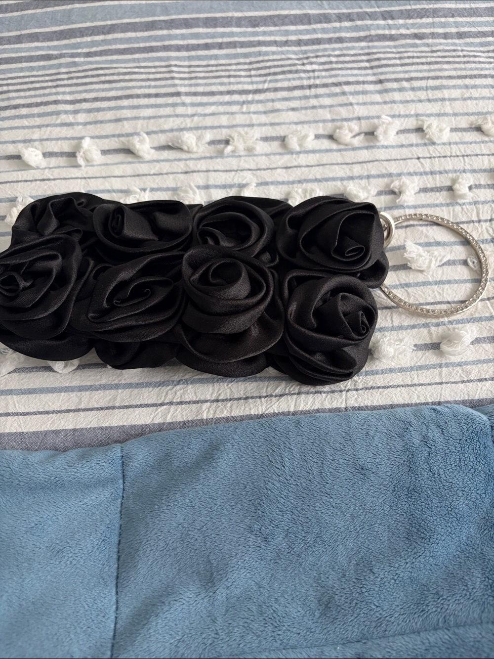 Elegant Black Rose Satin Wristlet Clutch